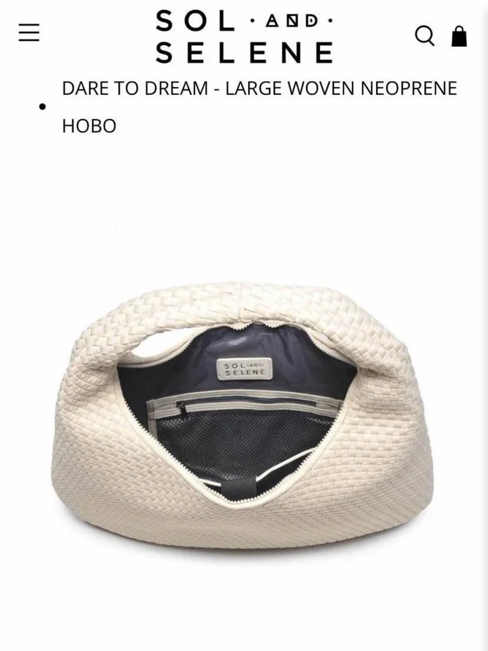 Sol and Selene Dare to Dream Large Woven Neoprene Hobo Bag NWOT Ivory/Cream